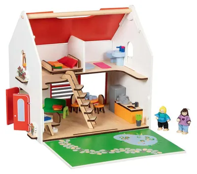 Image de Maison de poupée portable en bois Goki avec accessoires