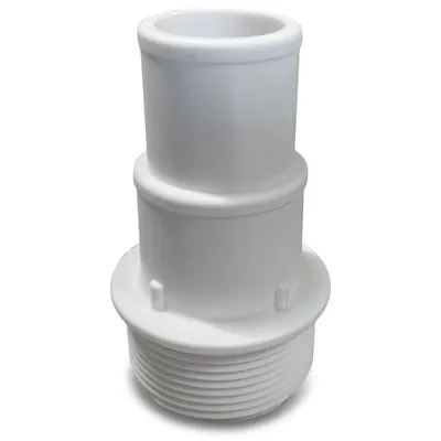 A white plastic pipe fitting with threaded base and a smooth top opening.