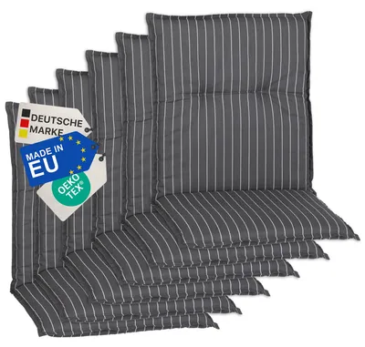 Produktbild von NYVI Gartenstuhl Auflagen Niedriglehner 6er Set Barcelona - UV-Beständig, Atmungsaktiv, Strapazierfähig - Niedriglehnerauflagen Outdoor - Sitzauflagen für Gartenstühle 100x50cm Grau Gestreift