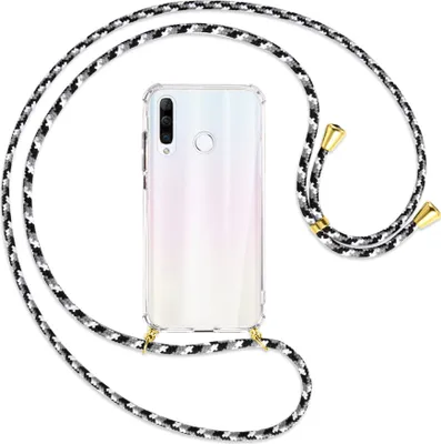 Produktbild von Handykette Backcover-Schutzhülle mit Band (Metall goldfarben) für Huawei P30 Lite - schwarz/grau/weiß