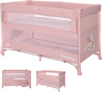 Produktbild von Lorelli 3in1 Babybett, Beistellbett und Laufstall Up and Down, Kinderbett mit 2 Ebenen und faltbarer Seitenwand, Baby Reisebett, rosa