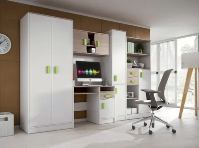 Obrázok produktu pre Wohnwand Anbauwand Schrankwand TV-Lowboard Sideboard Kinderzimmerwohnwand Markus (grüne Griffe)