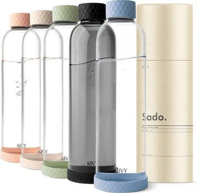 Produktbild von Famanu Glas Trinkflasche 1 Liter - bruchsicheres Glas - für kohlensäurehaltige Getränke - BPA-frei