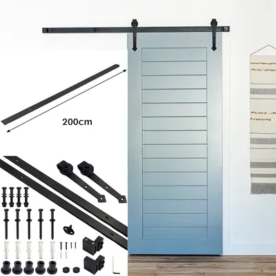 Immagine prodotto di Sistema di porte scorrevoli Jopassy Set di montaggio per porte scorrevoli 150kg Guida a pavimento Guida per porte a rullo Set di montaggio per binari di scorrimento vetro/legno Porta scorrevole 200cm