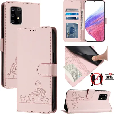 Produktbild von Leder Hülle für Samsung Galaxy S10 Lite Süße Katze Flip Case Brieftasche Schutzhülle mit Standfunktion Pink