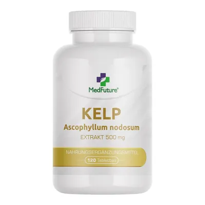 Produktbild von Kelp Extrakt 500 mg, 120 Tabletten. Jodmangel in der Schilddrüse