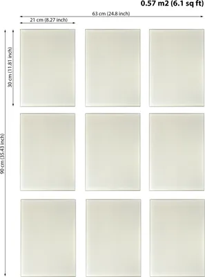 A grid of nine identical rectangular mirrors is shown against a white background, with dimensions indicated by text overlays.