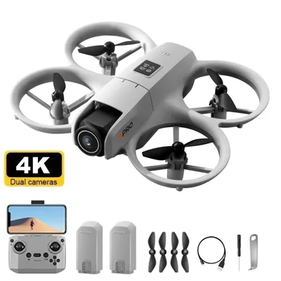 Produktbild von Drohne mit 4K Doppelkamera für Erwachsene,  RC-Quadcopter für Anfänger, 180° verstellbare Kamera,  Headless-Modus, LED-Lichtern & 360° Flips, 2 Akkus