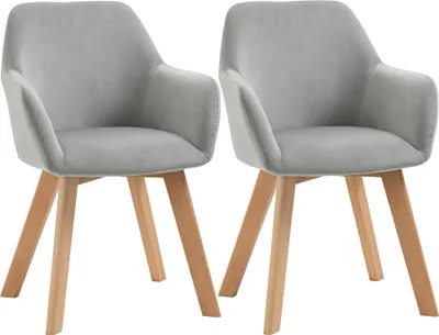 Immagine prodotto di HOMCOM Set 2 Sedie per Sala da Pranzo Imbottite in Velluto con Braccioli e Gambe in Legno, Grigio