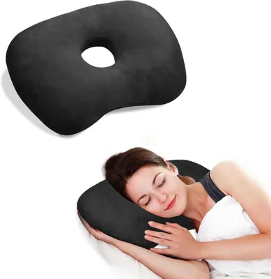 Produktbild von Ohrlochkissen - 44x32cm - Donut-Kissen mit Ohrloch - mit Ohrloch - Ringkissen - für Seitenschläfer und Ohrentzündungen - Schwarz
