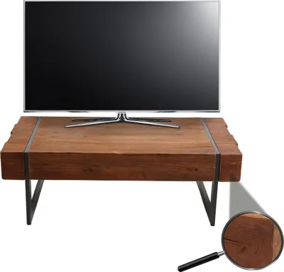Produktbild von TV-Rack HWC-A15, Fernsehtisch Lowboard TV-Tisch, Tanne Holz rustikal massiv MVG- 40x120x60cm