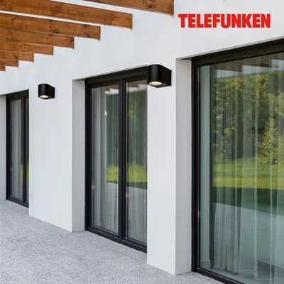 Obrázek produktu pro Nástěnné svítidlo Telefunken LED, odolné proti stříkající vodě, zapínání a vypínání nástěnným vypínačem, černé, rozměry: 8 x 7 x 9 cm