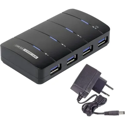 Produktbild von Renkforce RF-3016752 USB-Hub 4 Port USB-A USB 3.0 5 GBit/s mit Status-LEDs Schwarz