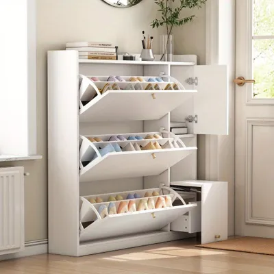 Produktbild von Schuhschrank - Schuhregal - Schuhaufbewahrung - Schuhbank - Schuhmöbel - Weiß