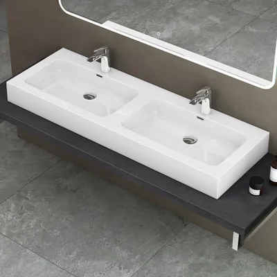 Produktbild von doporro Doppelwaschbecken BTH: 140x48x13cm Partner-Waschbecken aus Gussmarmor Weiß Hochglanz Colossum830