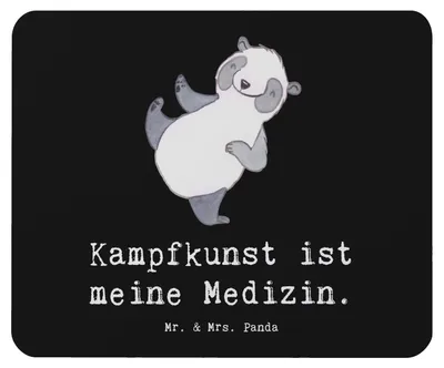 Produktbild von Mr. & Mrs. Panda Mousepad Panda Kampfkunst - Schwarz - Geschenk, Kampfsportarten, mauspad laptop, pc, Selbstverteidigung, Mouse Pad