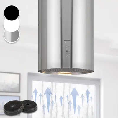 Zdjęcie produktu dla KlarsteinBolea, okap kuchenny wyspowy, Ø 38 cm, wyciąg/pochłaniacz, 600 m³/h, LED, filtr węglowy