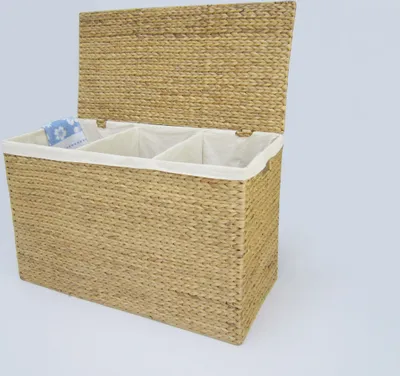 Produktbild von Wäschebehälter 'Sam' aus Wasserhyazinthe Natur, Wäschekörbe Wäschesammler Wäschebehälter Wäschetruhe Aufbewahrungsbox mit Deckel