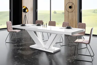 Produktbild von Design Esstisch Tisch HEU-111 Hochglanz ausziehbar 160 bis 256 cm