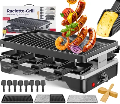 Immagine prodotto di Griglia-raclette KESSER® con pietra naturale per 8 persone, 1200W, inclusa di 8 piastre e spatole in legno