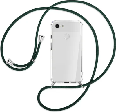 Produktbild von Handykette Backcover-Schutzhülle mit Band (Metall silberfarben) für Google Pixel 3 XL - dunkelgrün