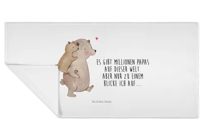 Produktbild von Mr. & Mrs. Panda Flauschtuch Papa Bär - Weiß - Geschenk, Handtuch 100x50, gesichtshandtuch, 50x100, gesichtstuch, Vatertag, Muttertag
