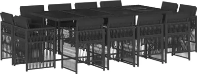 Produktbild von 13-tlg. Garten-Essgruppe mit Kissen Schwarz Poly Rattan