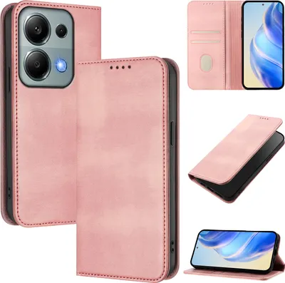 Immagine prodotto di Custodia per Xiaomi Poco M6 Pro 4G/Redmi Note 13 Pro 4G, custodia in pelle vintage con protezione RFID, slot per carte, supporto Rosa