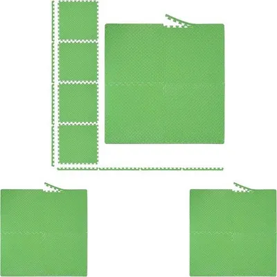 Produktbild von Famanu Schutzmatte 60 x 60 cm - Set von 8 Bodenmatten mit Rand - EVA - Fitnessgerät - Kinderzimmer - Grün