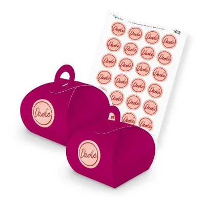 Produktbild von itenga SET DANKE (Motiv 2) 24x Geschenkschachtel mit Griff pink + Stickerbogen
