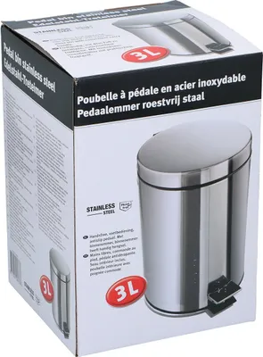 Image de Poubelle à pédale 3 litres - Salle de bain ou toilettes - Acier inoxydable - Argenté