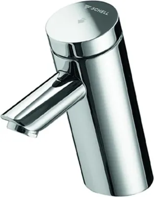 A close-up studio shot of a chrome faucet against a white background.