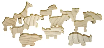 Produktbild von EDUPLAY 210-052 Holzfiguren Tiere, unbemalt, natur, 12-teilig (1 Set)