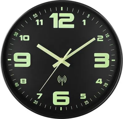 Produktbild von Radio gesteuerte Wanduhr, 30 cm, leise, batteriebetrieben, Glas, Nachtlampe