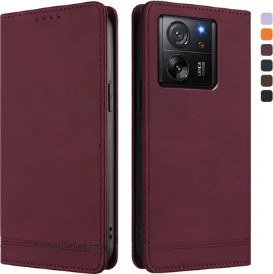 Obrázek produktu pro Pouzdro pro Xiaomi 13T /Xiaomi 13T Pro, retroPolyuretankožené flip pouzdro s stojánkem a přihrádkami na karty Červený