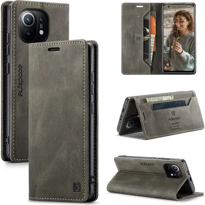 Obrázek produktu pro Xiaomi Mi 11 Wallet Case Cover, RetroPolyuretankožené pouzdro Stand Protective Cover pro Xiaomi Mi 11 Copper
