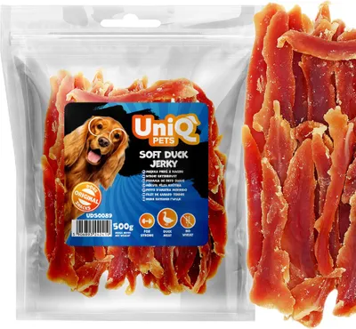 Obrázok produktu pre Pochúťky pre psov Mäkké filé z kačacích pŕs (94%) UniQ Pets 500g