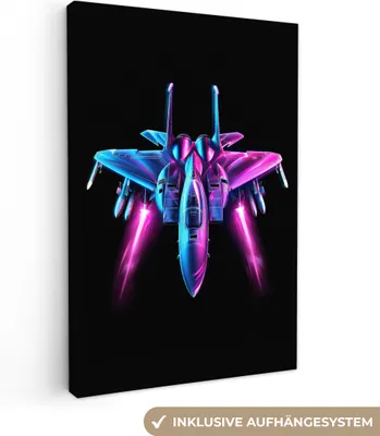 Produktbild von MuchoWow® - Leinwandbilder - Düsenjäger - Blau - Farben - Jungen - Schwarz, Wandbild, Wanddeko Bilder Wohnzimmer, 80x120 cm