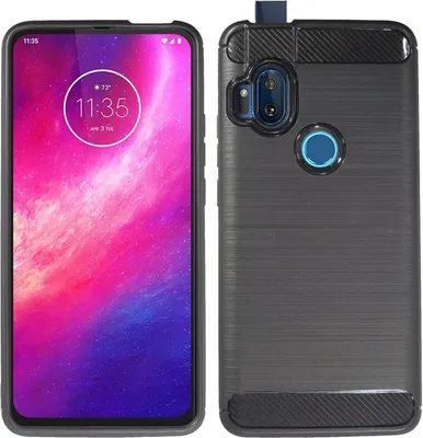 Produktbild von cofi1453® Silikon Hülle Carbon kompatibel mit MOTOROLA ONE HYPER Case TPU Soft Handyhülle Cover Schutzhülle Schwarz