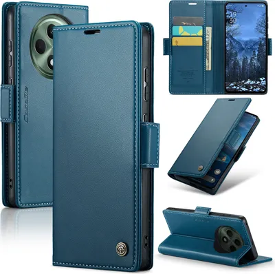 Produktbild von Lederhülle für Oppo Reno12 F 4G/Reno12 F 5G Brieftasche Kartenfach Schutzhülle mit Standfunktion Blau