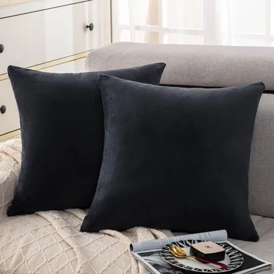 Productafbeelding van Set van 2 kussenhoezen, 40x40 cm, zwarte, antracietkleurige fluweel, decoratieve kussenhoezen, zacht en pluizig, sofa kussens, kussenhoezen