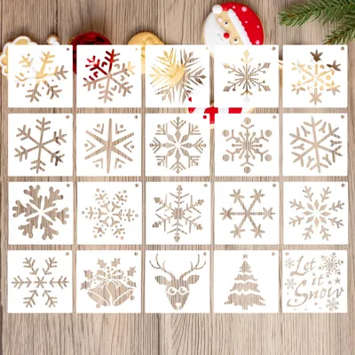 20 Schneespray-Fensterschablonen, 15x15 cm, Weihnachtsmotive