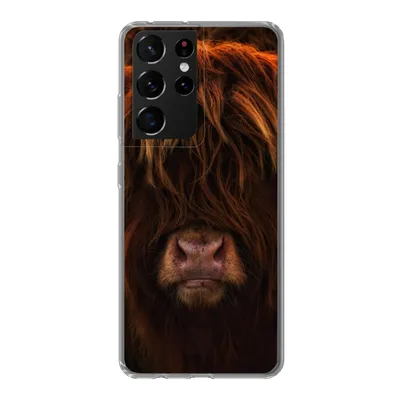Produktbild von MuchoWow® Handyhülle Schutzhülle Hülle für Samsung Galaxy S21 Ultra Schottischer Highlander - Kuh - Schwarz - Porträt Silikon Softcase Handy Hülle - Mobiltelefon