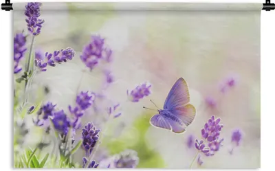 Produktbild von MuchoWow® Wandteppich Wandbehang Lavendel - Schmetterling - Blumen 90x60 cm Tapisserie Dekoration Wandtuch - Wandskulpturen - Bildteppich