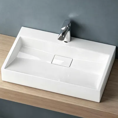 Produktbild von doporro Waschbecken Aufsatzwaschbecken Mineralguss Hängewaschbecken Waschtisch weiß 60x38x11cm mit Armaturloch inkl. Ablaufgarnitur Colossum19