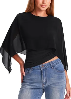 Image de Débardeur 2 en 1 avec poncho en mousseline - Coupe classique - Noir