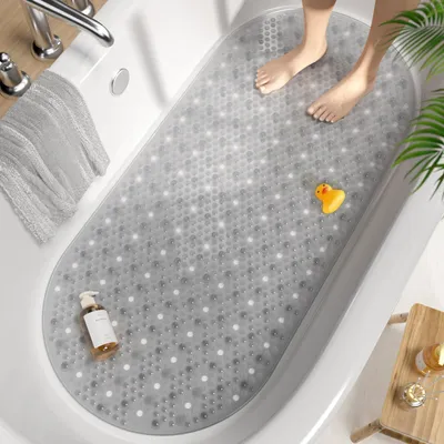 Produktbild von Badematte 88x40 cm, mit Saugnäpfen und Abflusslöchern, maschinenwaschbar, grau, für Badezimmer