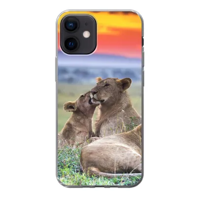 Produktbild von MuchoWow® Handyhülle Schutzhülle Hülle für iPhone 12 Löwen bei Sonnenaufgang Silikon Softcase Handy Hülle - Schutzhülle