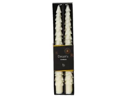 Produktbild von Spitzkerzen Tannenbaum Wachs 25cm 2er Set - Wollweiß