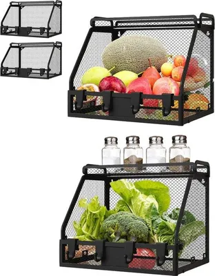 Produktbild von Hängende Obsthalter - 2 Stücke für Küchenorganizer - Drahtmanden für Obstspeicherung, Snacks und Gemüse
